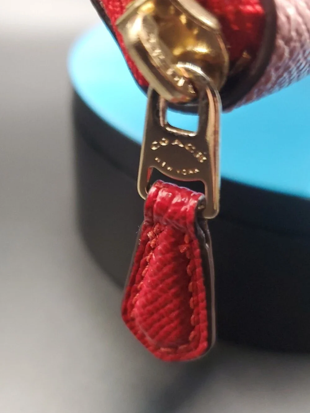 Coach Pink Two-Tone With Red Zip-Around Wallet